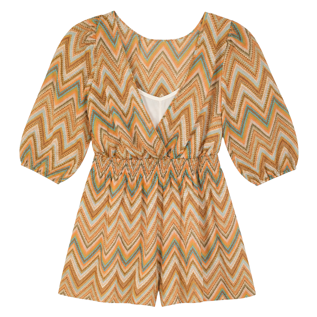 As U Wish Sheer Chevron Print Surplice Mini Dress 1