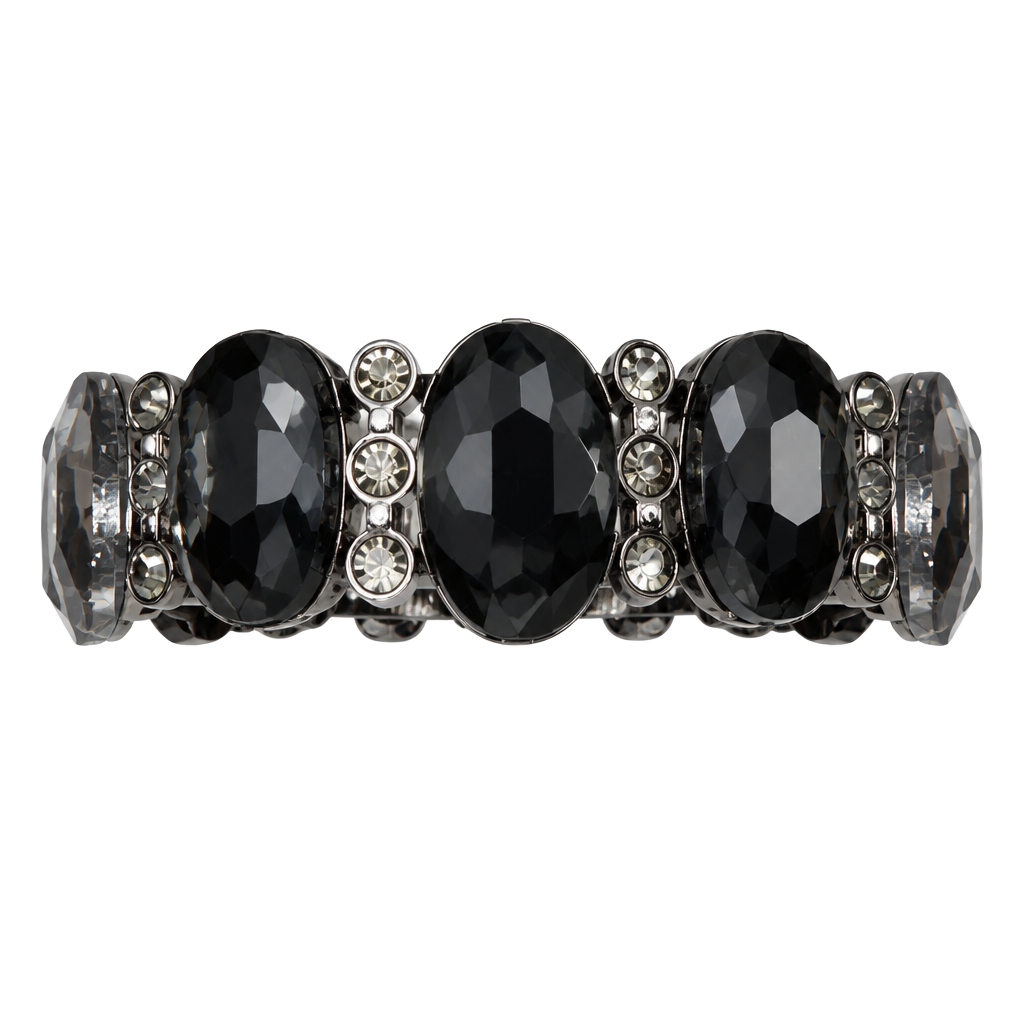 Unbranded Black Rhinestone Stretch Bracelet Gunmetal 1