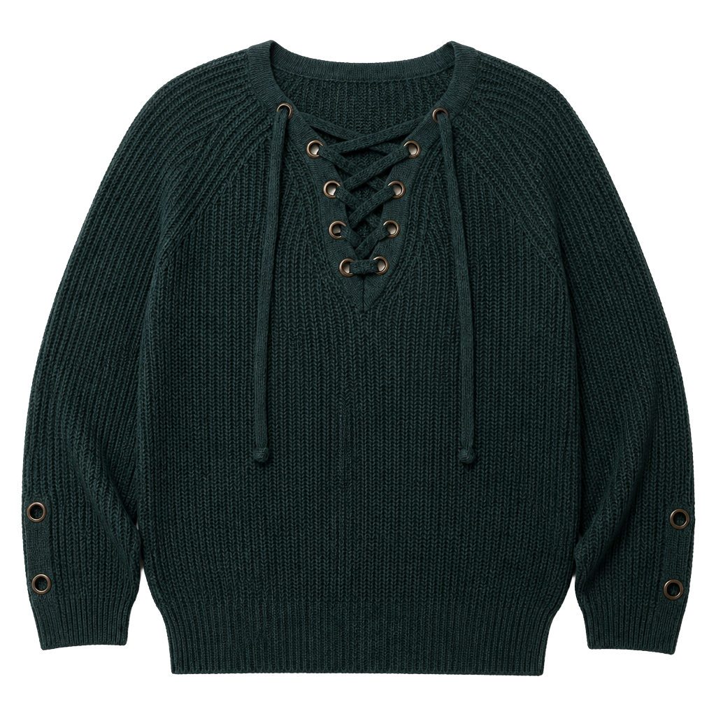 Miracle Lace-Up Sweater Size S/M Dark Green Cotton Blend 1