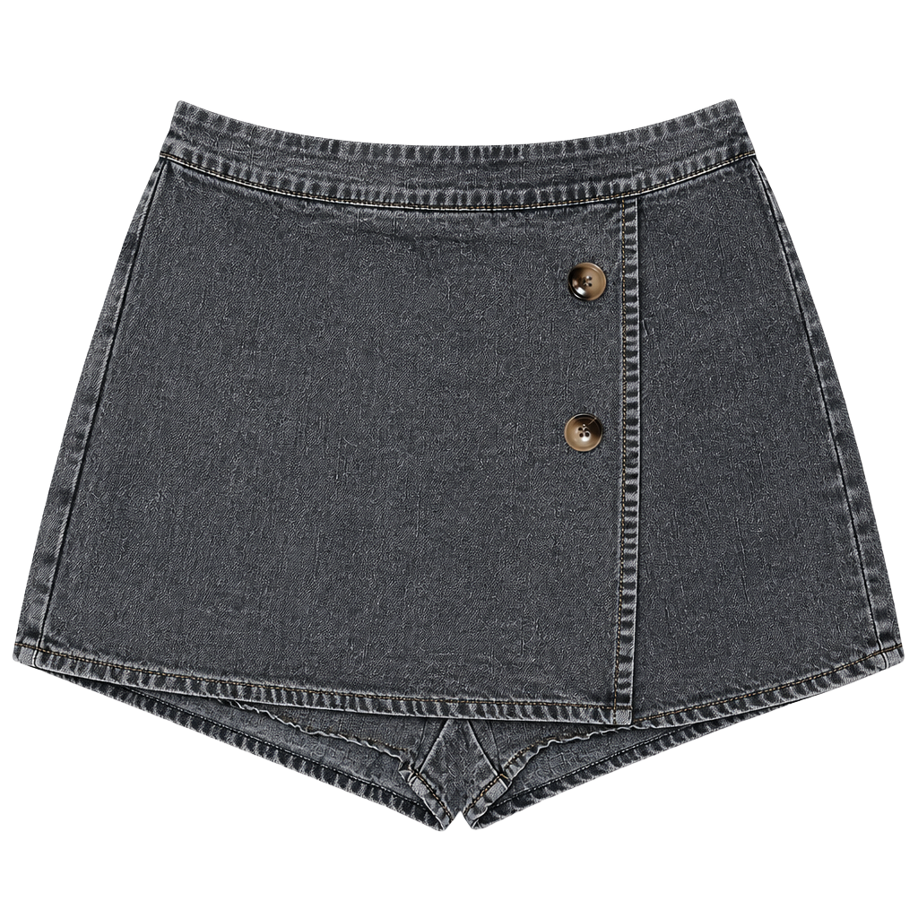 Promesa Black Acid Wash Denim Wrap Front Skort Size Small 1