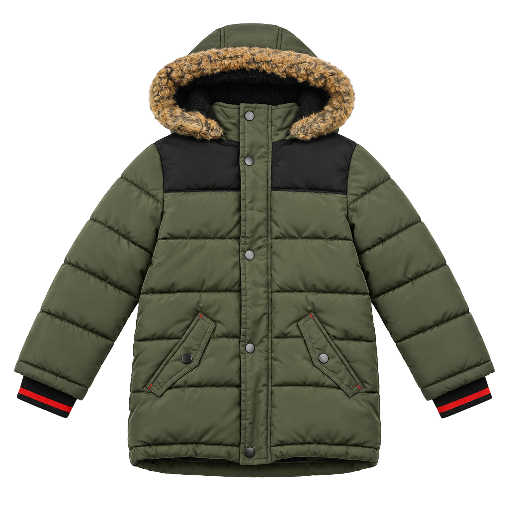 Cozy Puffer Jacket Green Faux Fur Hooded Coat 1