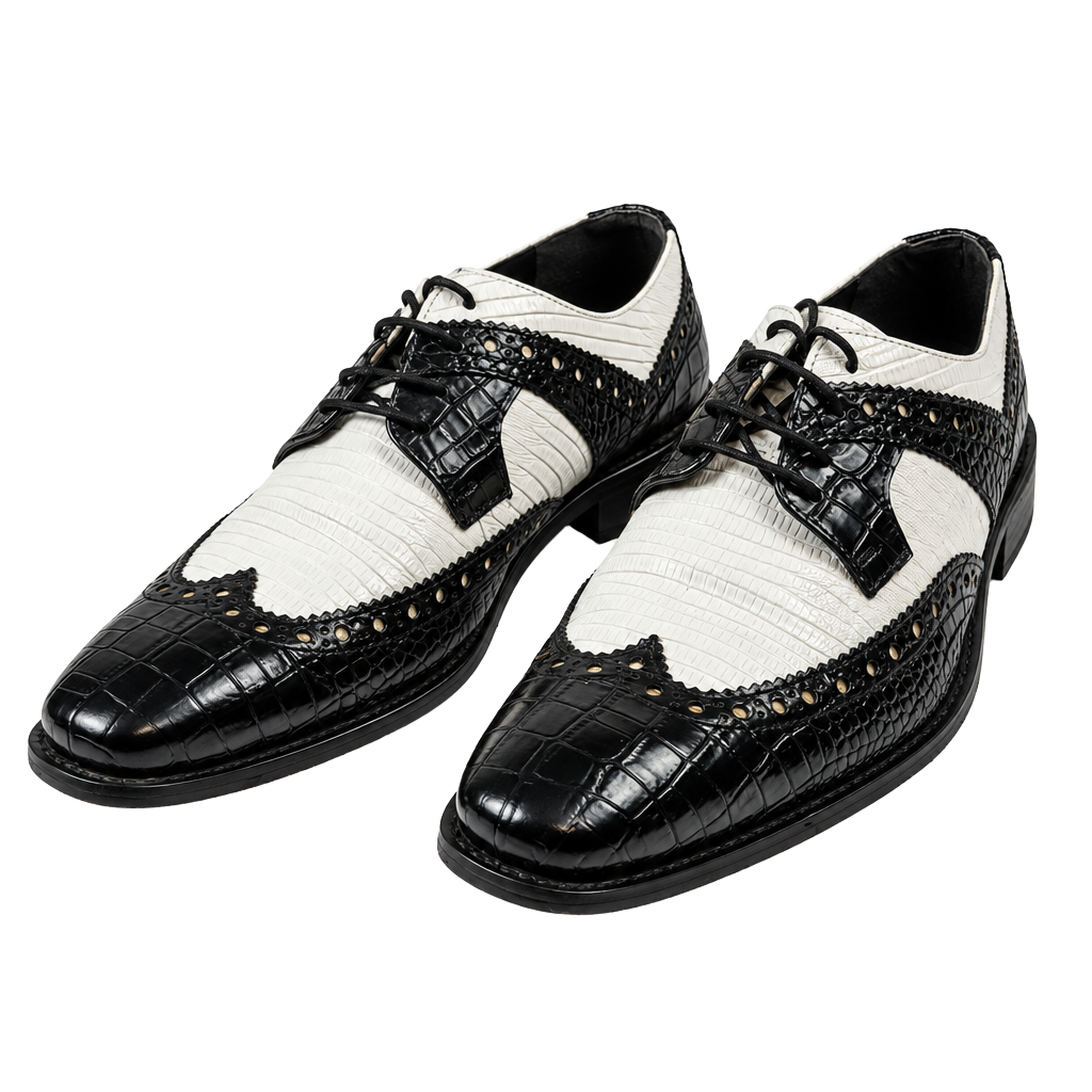 Stacy Adams 25167 Oxford Size 10.5M Black White Leather Wingtip Shoes 1