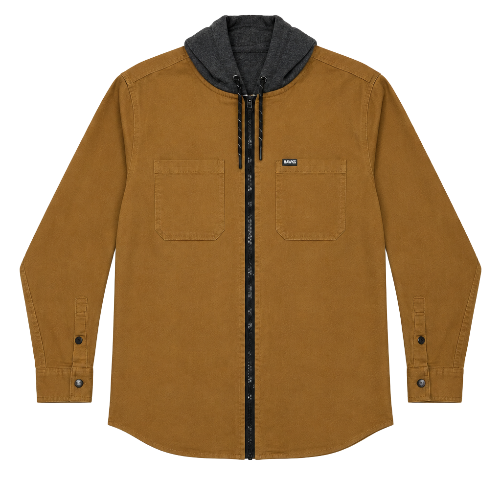 Tony Hawk Hooded Shirt Jacket Size L Brown Canvas Full Zip 1