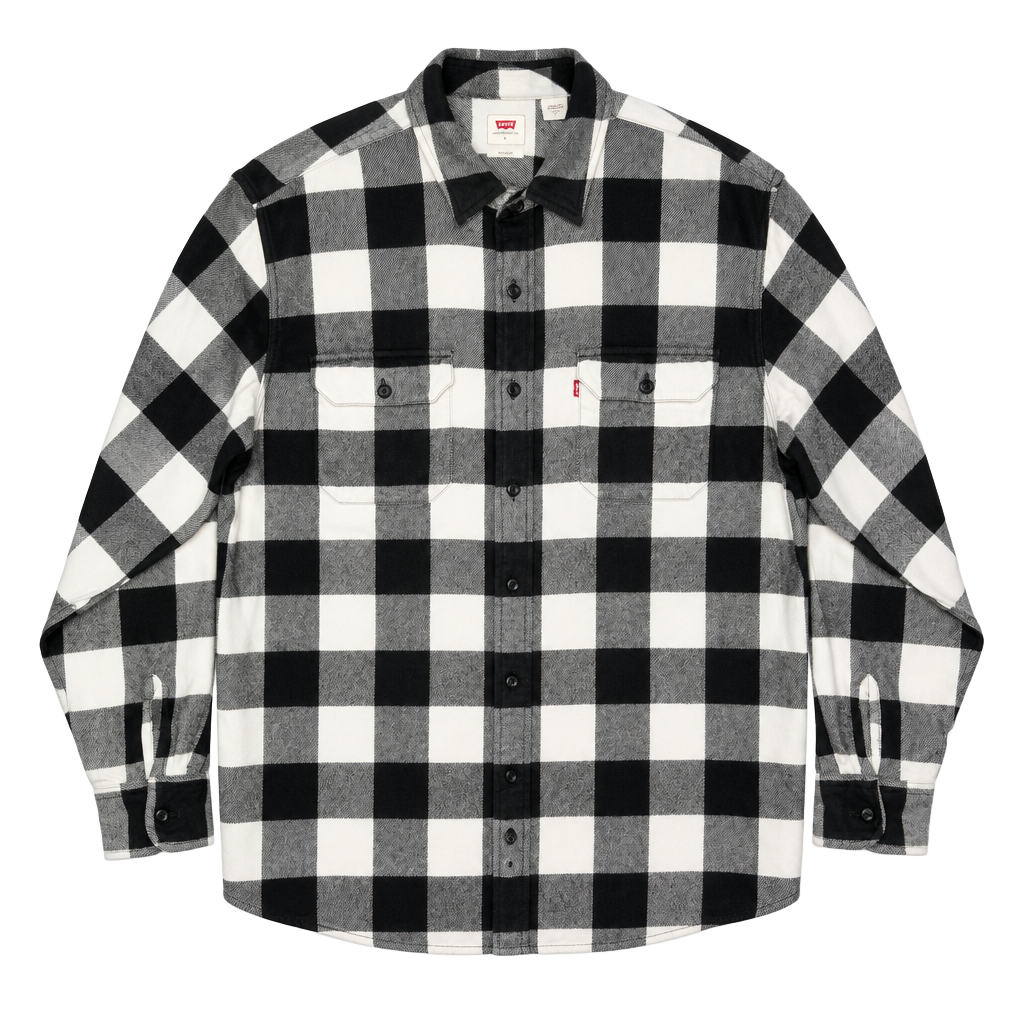 Mens Levi's Black & White Plaid Flannel Long Sleeve Button Up Shirt Size L 1