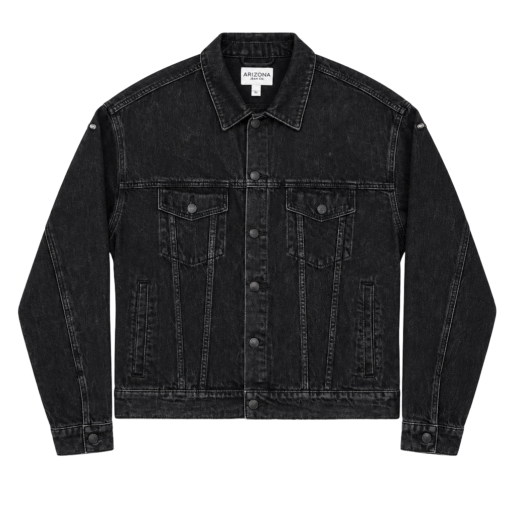 Arizona Jean Co Denim Jacket Size L Black Trucker Button Up 1