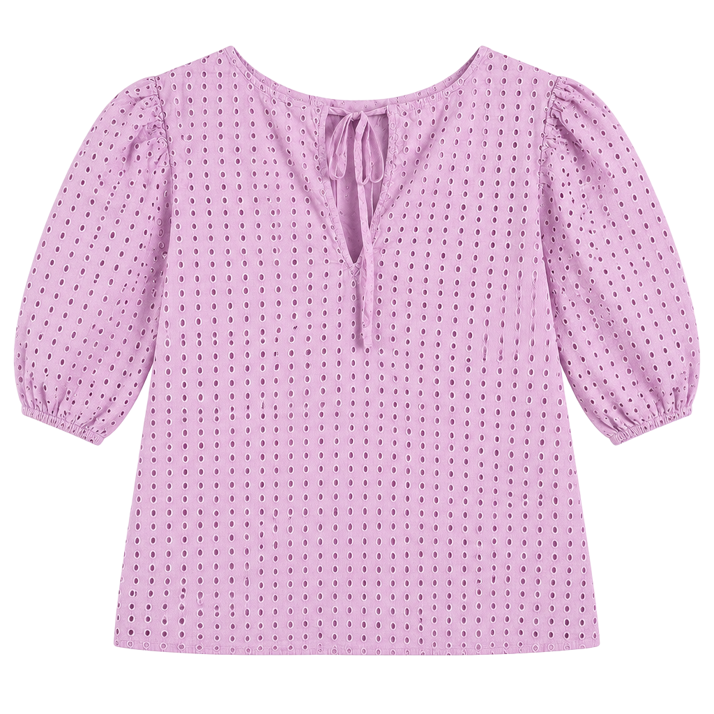 A New Day Eyelet Puff Sleeve Top Size L Pink 1