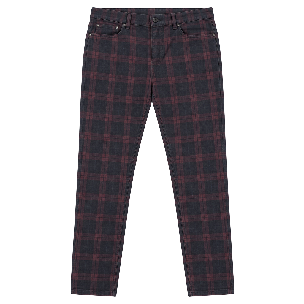H&M Skinny Fit Plaid Pants Size 32 Black Burgundy Tartan 1