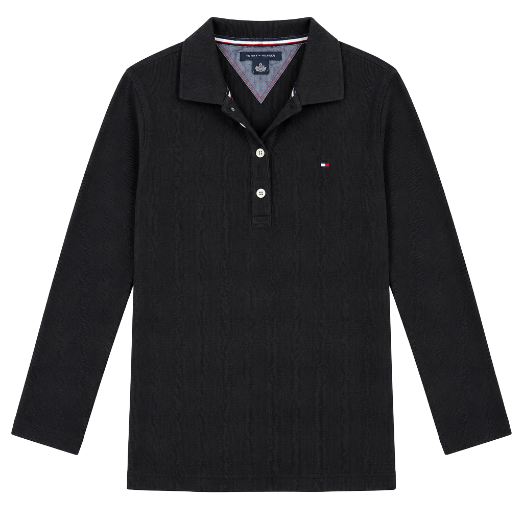 Tommy Hilfiger Ribbed Polo Size M Black 3/4 Sleeve 1