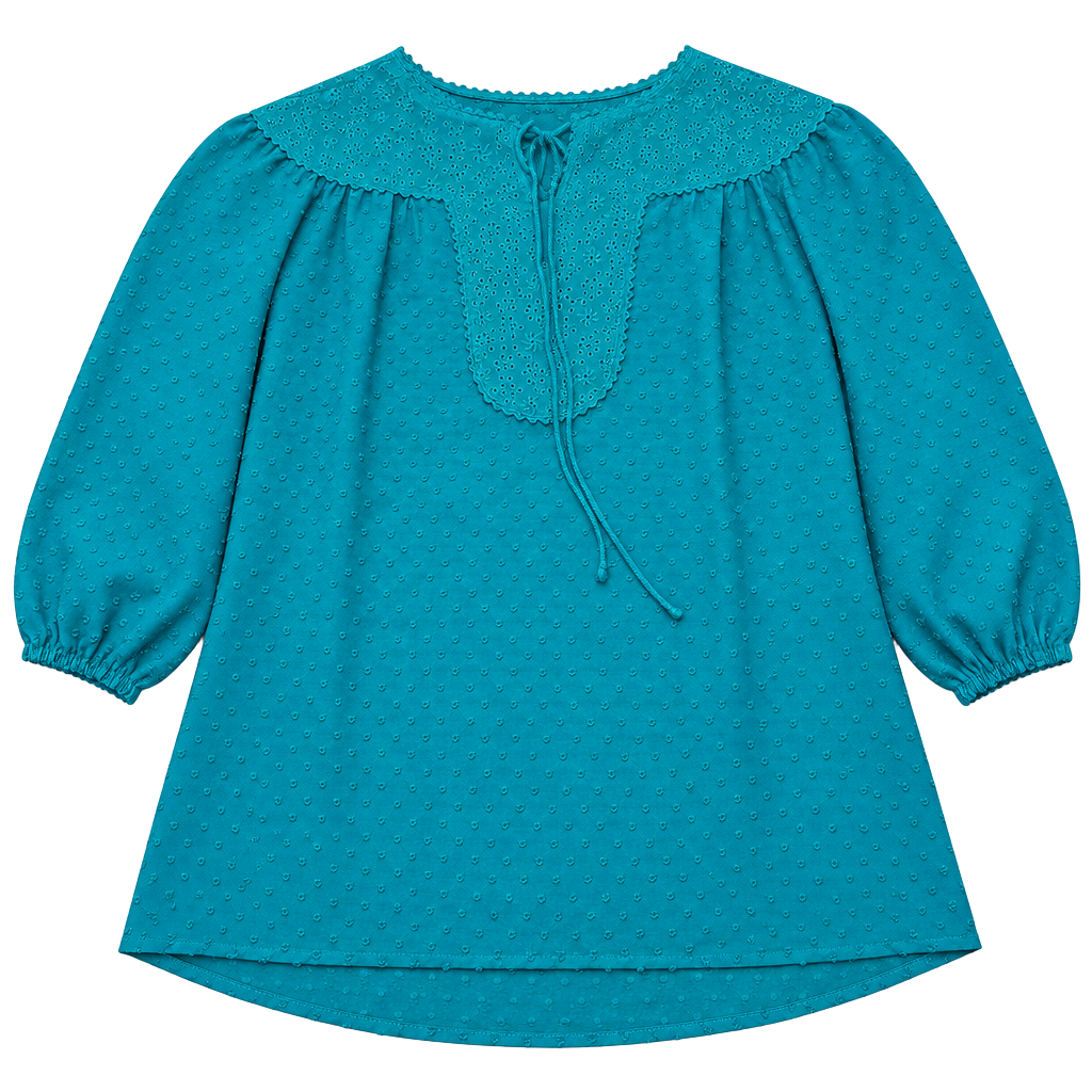 Matilda Jane Charisma Tunic Size M Teal Swiss Dot Eyelet Blouse 1