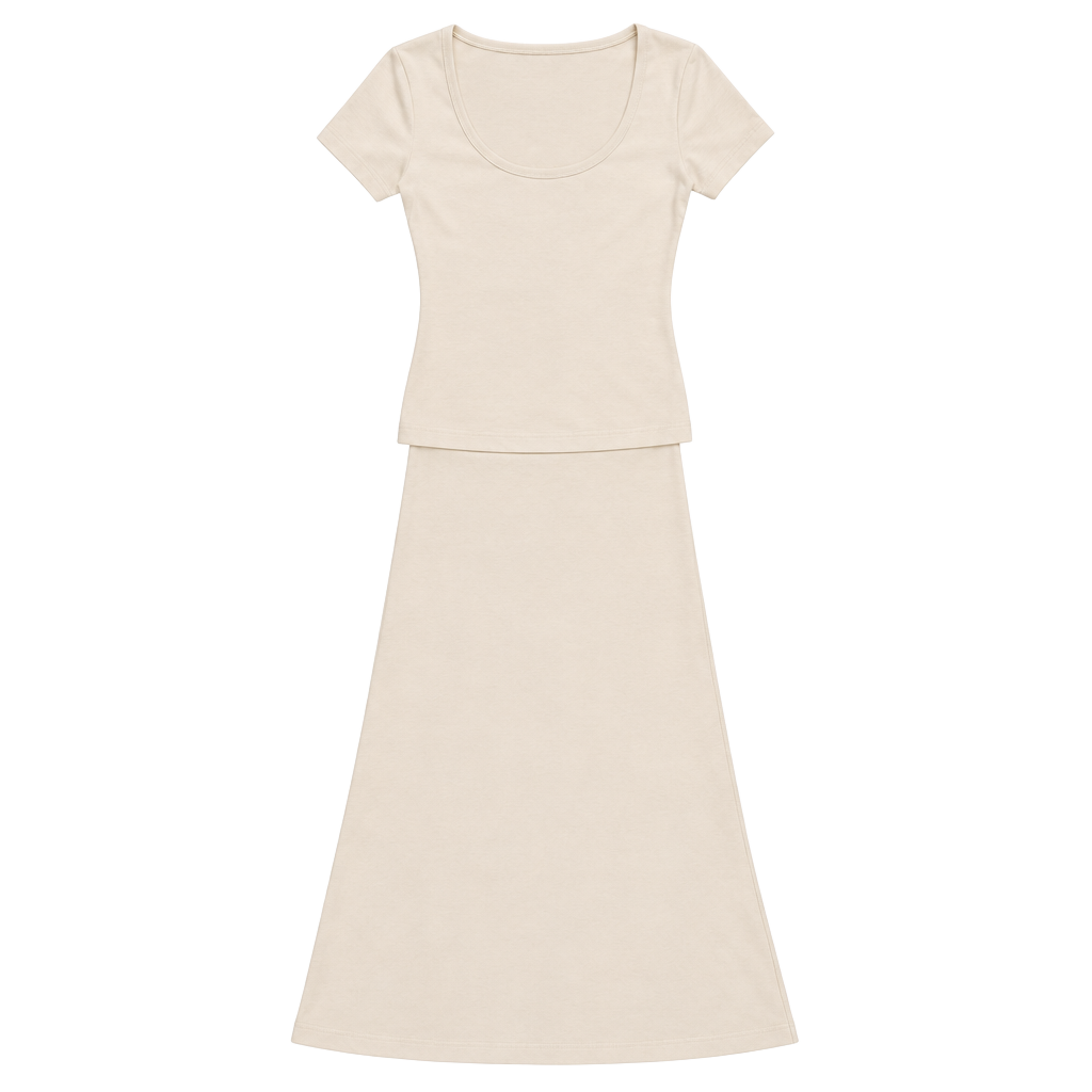 REORIA Ribbed Short Sleeve Midi Dress Size S Beige Scoop Neck 1