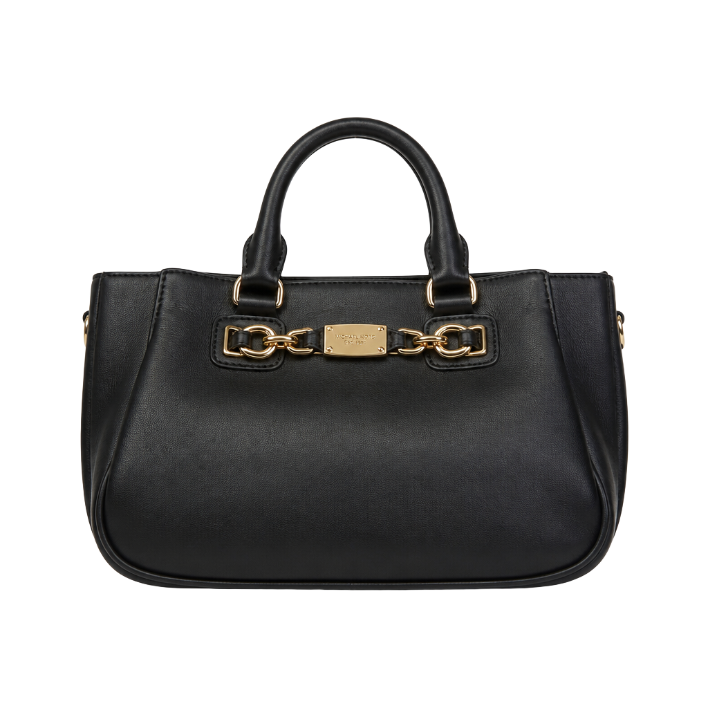 JustFab Black Structured Handbag pleather with gold chain 1