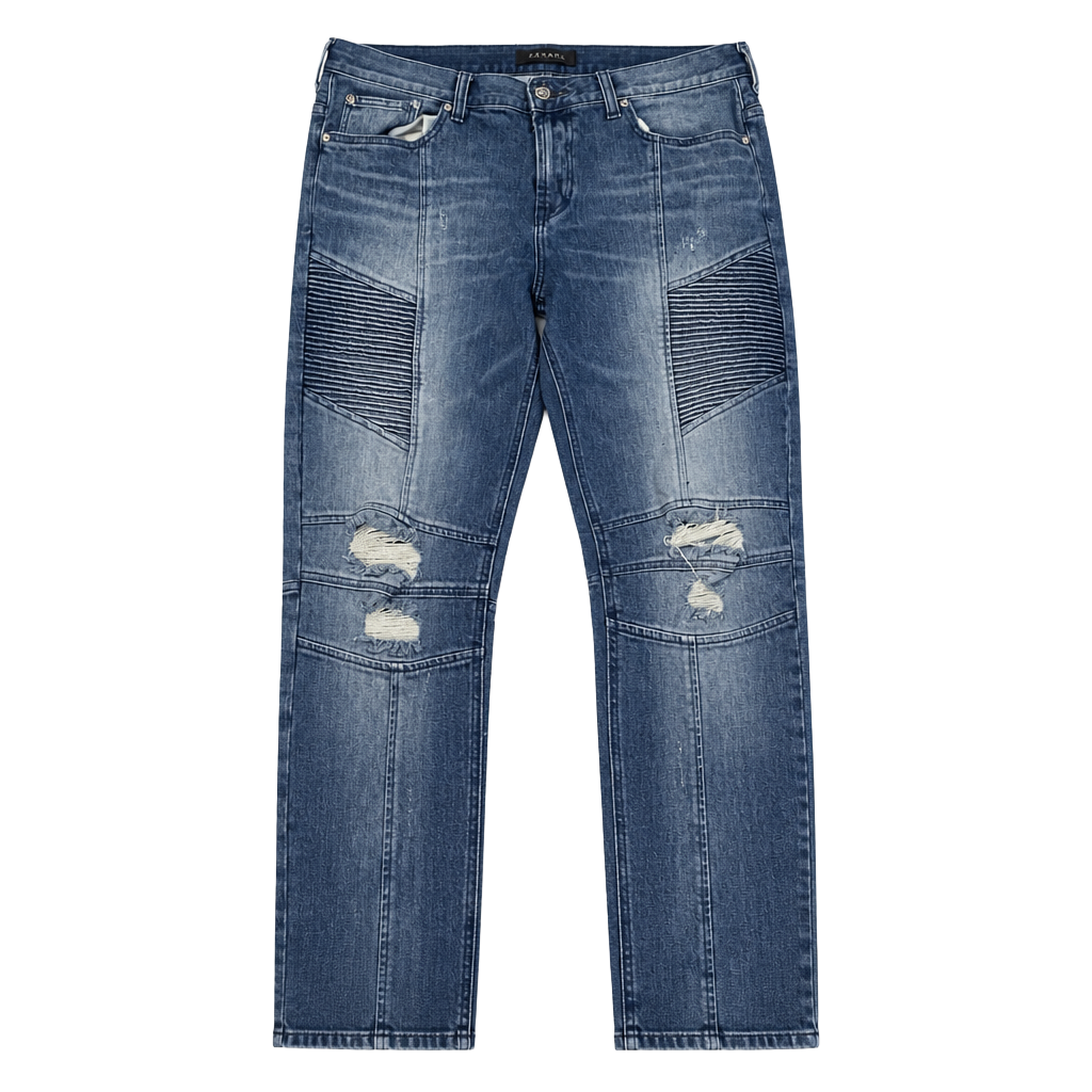 PacSun Stacked Skinny Comfort Stretch Blue Distressed Moto Biker Jeans 36x32 1