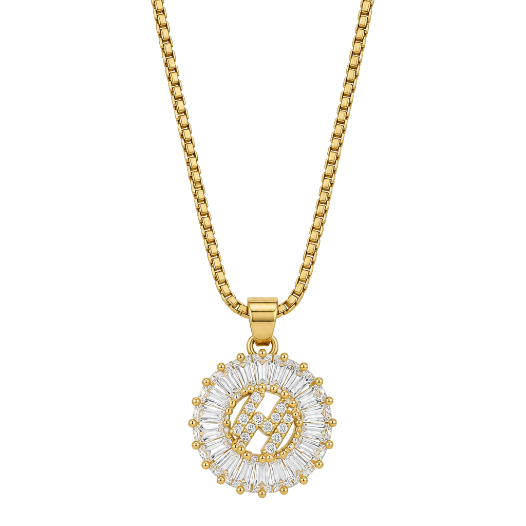 Gold Initial H Pendant Necklace Size 9 Inches Round CZ Crystal 1
