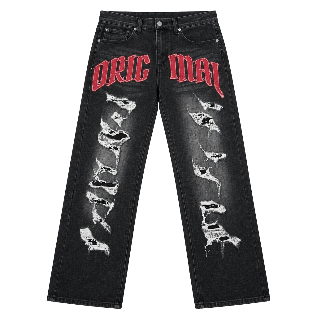 Encrypted Slim Fit Jeans Size 30 Black Distressed Graphic Denim 1