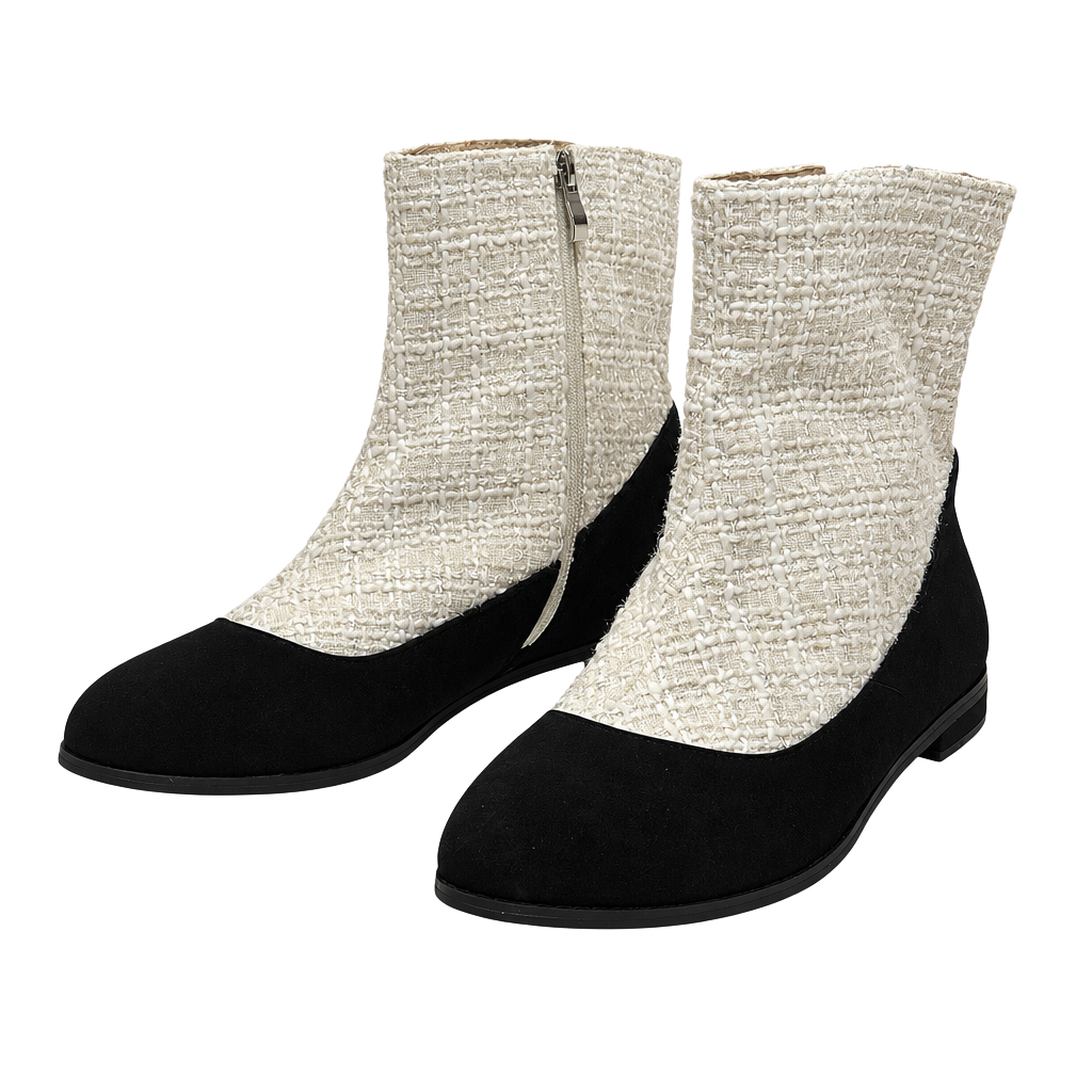 Tweed Boots Size 10M Black White Ankle Booties Zipper (READ DESCRIPTION) 1