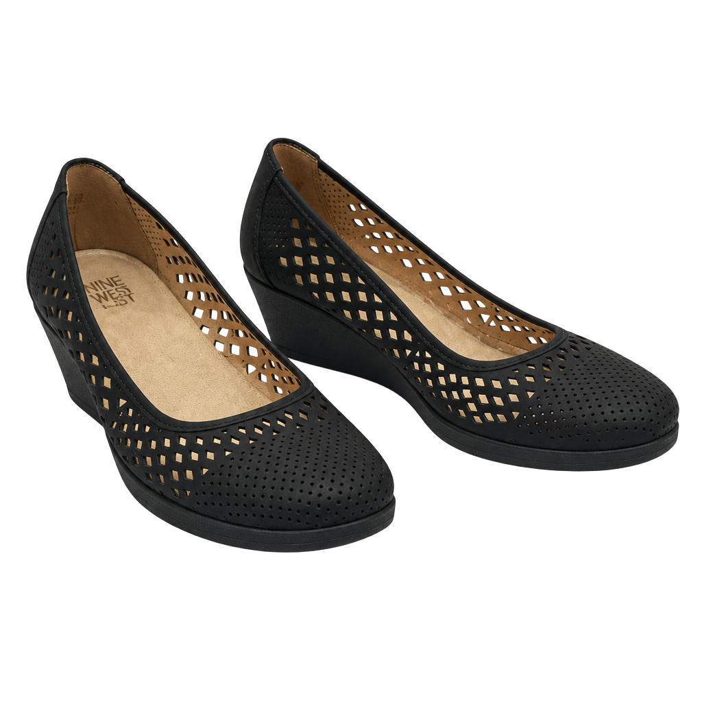 Naturalizer Brina Wedge Pump Size 7.5M Black Laser Cut 1