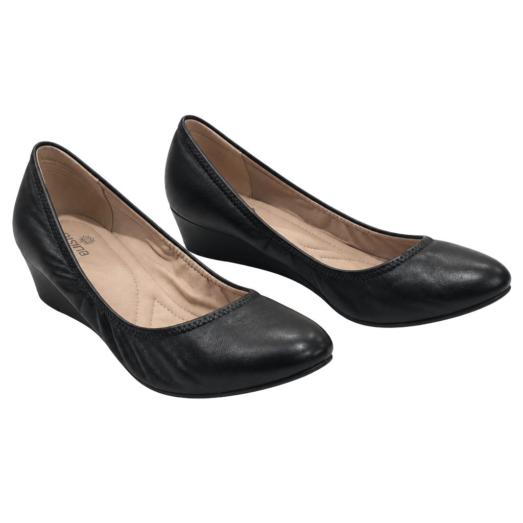 Susina Wedge Pumps Size 7.5W Black Leather Shoes 1