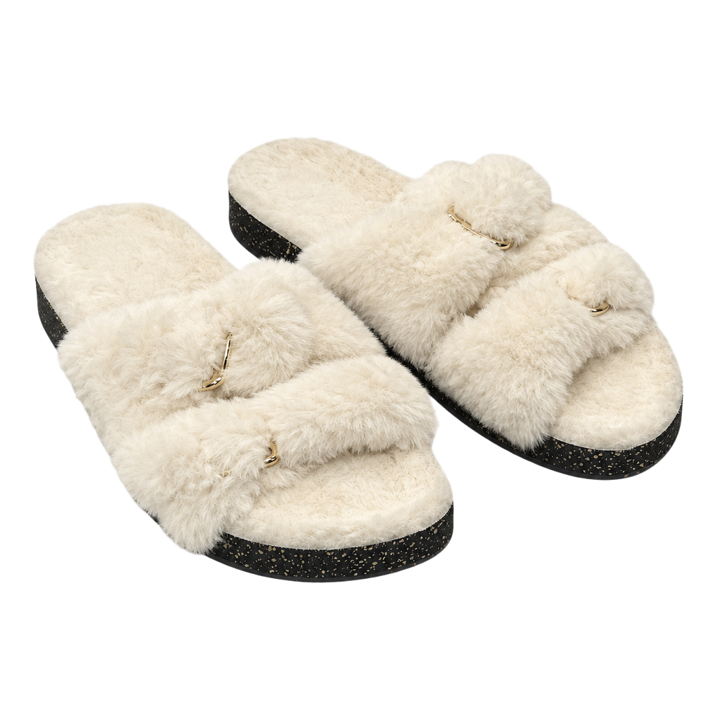 Secret Treasures Slippers Size 7-8 White Faux Fur Double Band 1