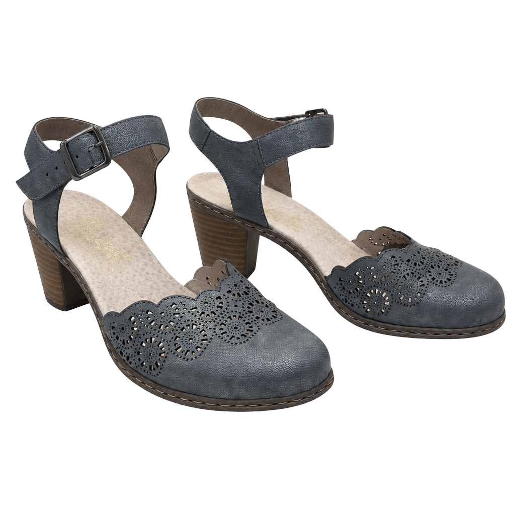 Rieker Heeled Sandals Size 37 Blue Cut Out Ankle Strap Buckle 40958-14 1