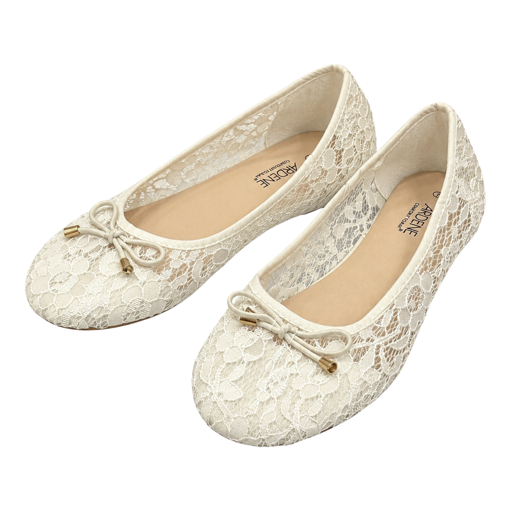 Ardene Lace Ballet Flats Size 9 Cream Bow Comfort Foam Shoes 1