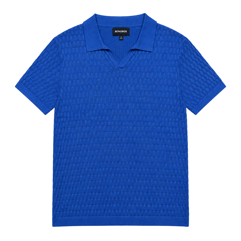Bonobos Knit Polo Size M Blue Cotton Short Sleeve Sweater 1