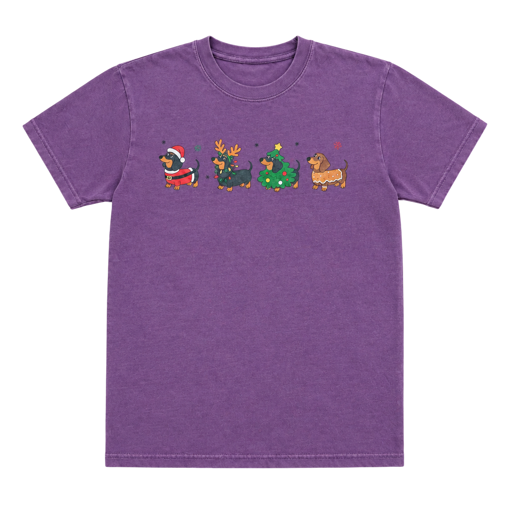 Comfort Colors Christmas Dachshund Shirt Size S Purple 1