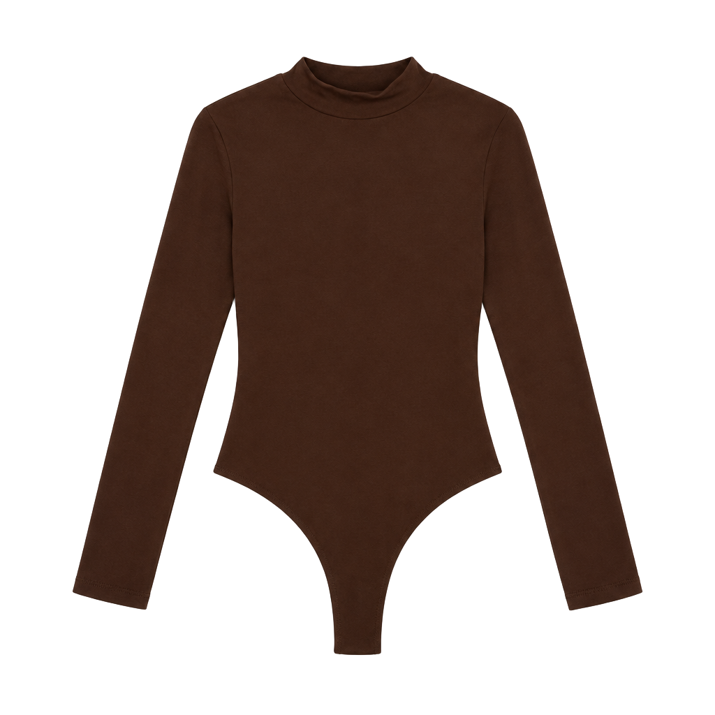 REORIA High Neck Long Sleeve Bodysuit Size XL Brown 1