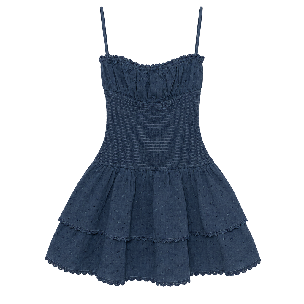 Sky to Moon Austin Ruffle Denim Dress Size L Blue Strapless Mini 1
