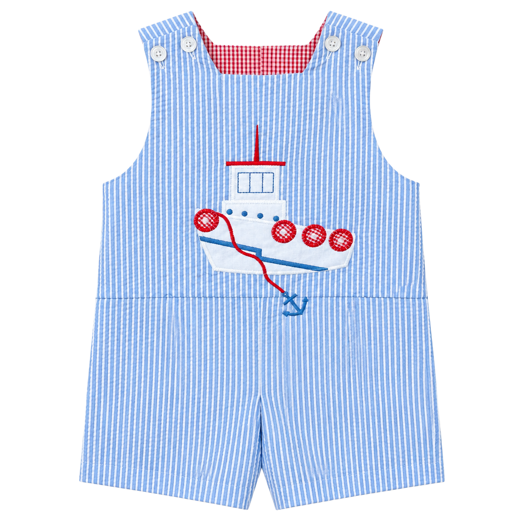 Bailey Boys Tug Your Boat Jon Jon Size 12M Seersucker 1