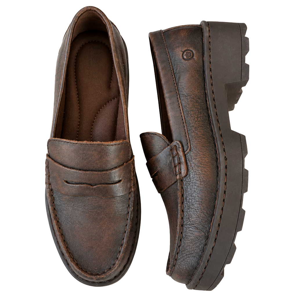 Born women’s Carrera Penny Loafer platform heel Brown Leather 1