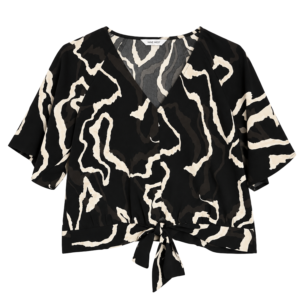 Nine West Abstract Tie Front Blouse Size M 1