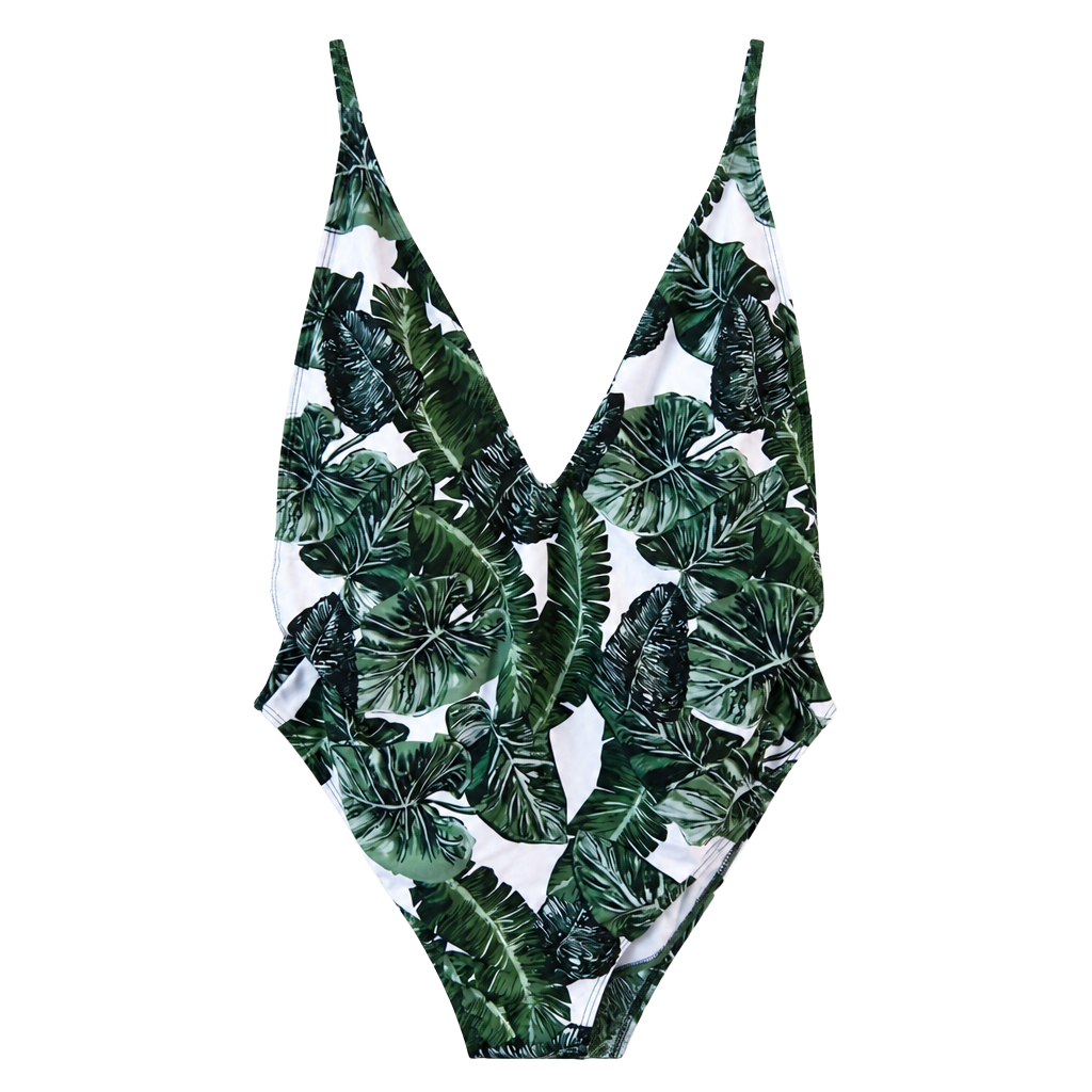 CUPSHE Women's Banana Leaves Print One-Piece Swimsuit V-Neck Monokini 1