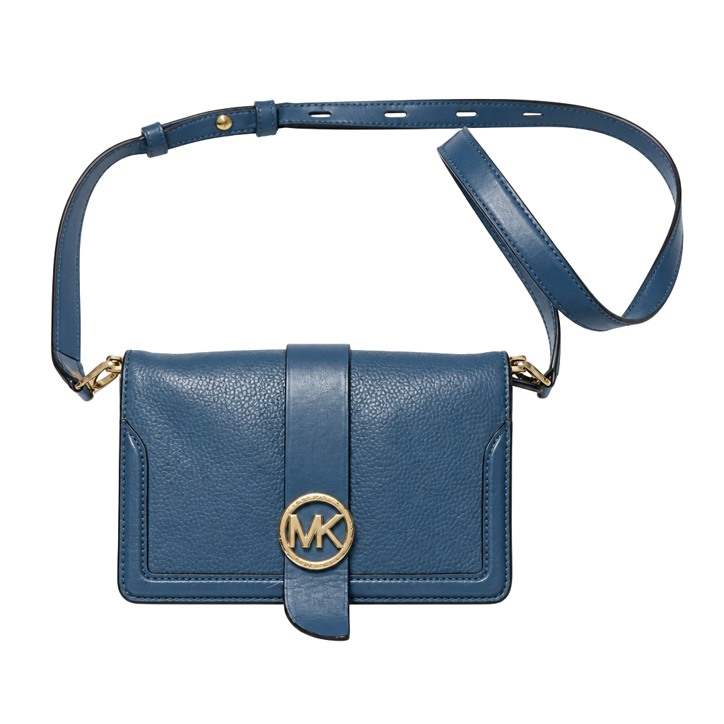 Pre-Loved! MICHAEL KORS Triple Gusset Crossbody leather bag dark chambray gold 1