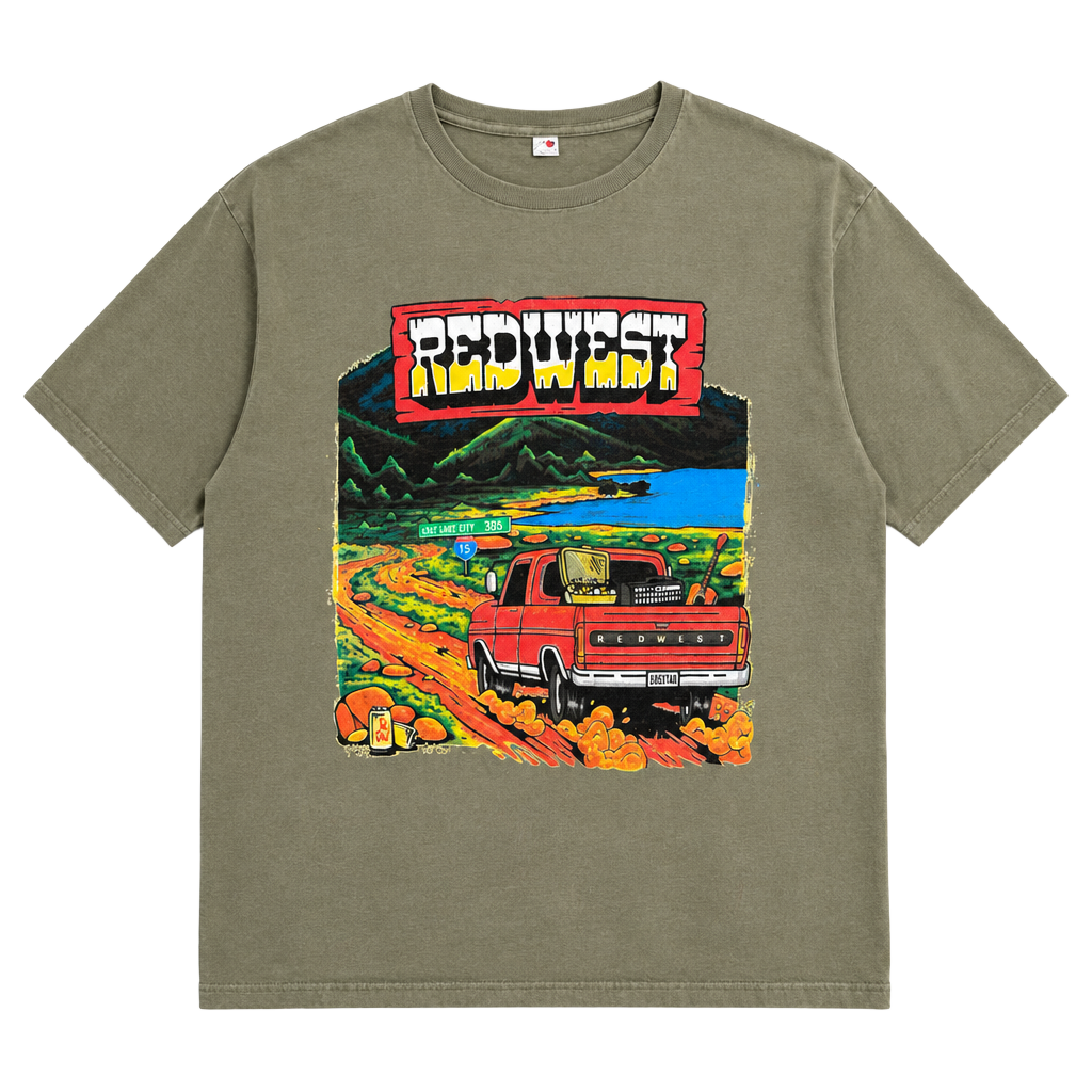 Red West Graphic T-Shirt Olive Green 1