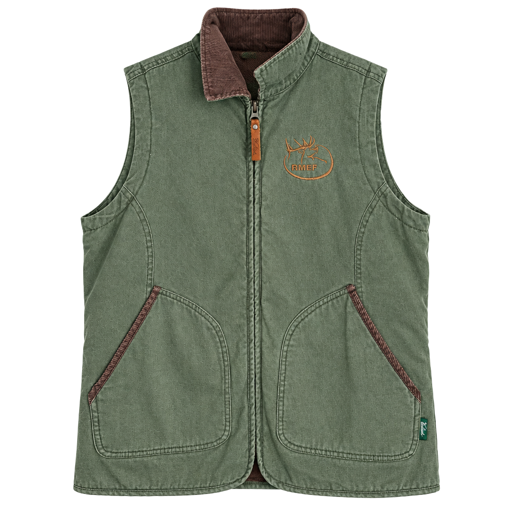 Woolrich RMEF Vest Size S Green Canvas Corduroy Trim 1