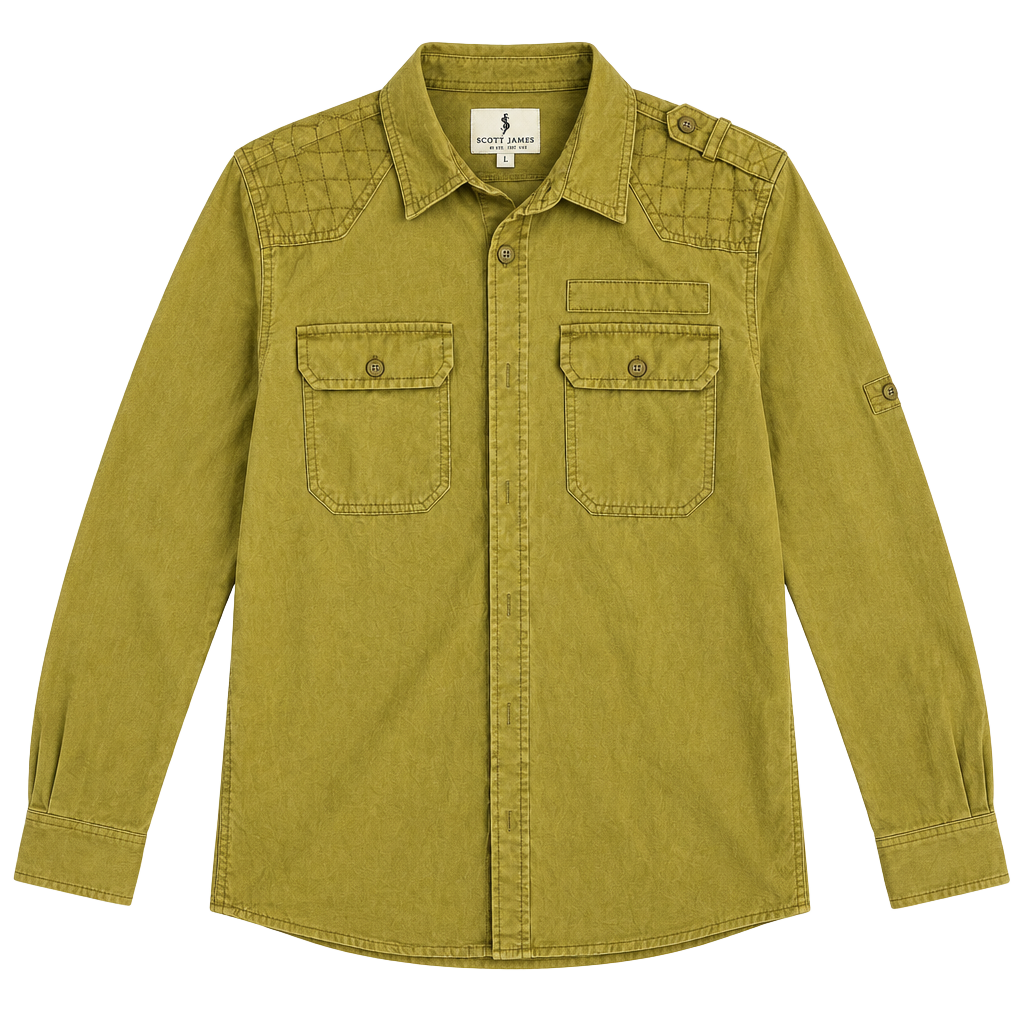 Scott James Long Sleeve Button Down Shirt Size L Mustard Yellow 1