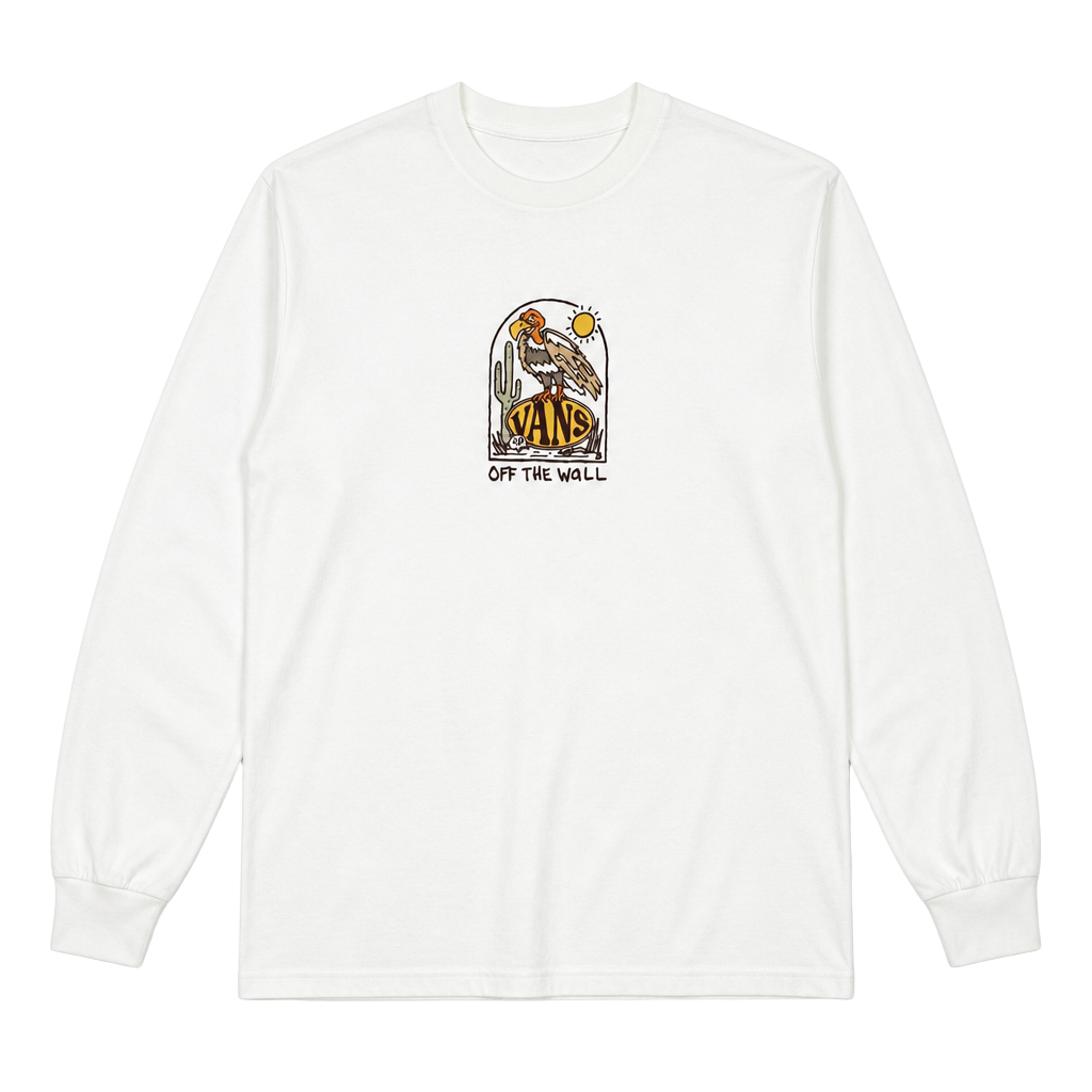 Vans Deserted Long Sleeve T-Shirt Size Large White Vulture Graphic 1