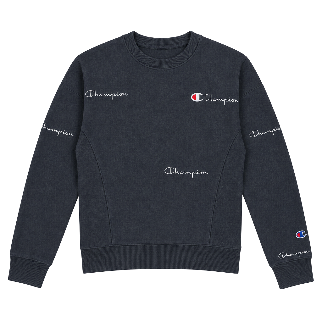 Champion Reverse Weave Sweatshirt Size Small Black All Over Script Logo 1