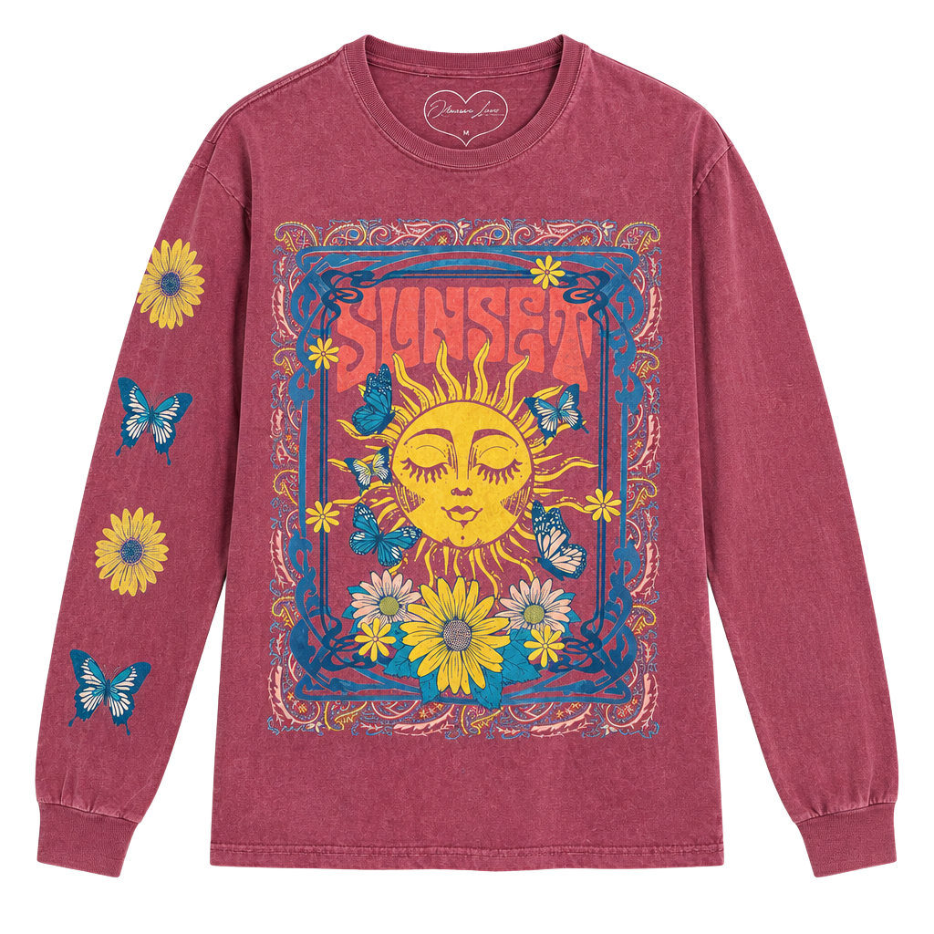 Obsessive Love Sunset Sun Moon Long Sleeve T-Shirt Size M Red 1