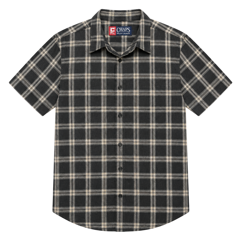 Chaps Ralph Lauren Plaid Button Down Shirt Size L Black White 1