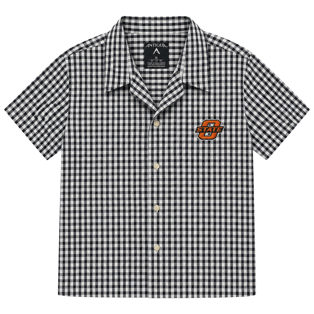 Antigua Oklahoma State Button Down Shirt Size XL Black White Gingham 1