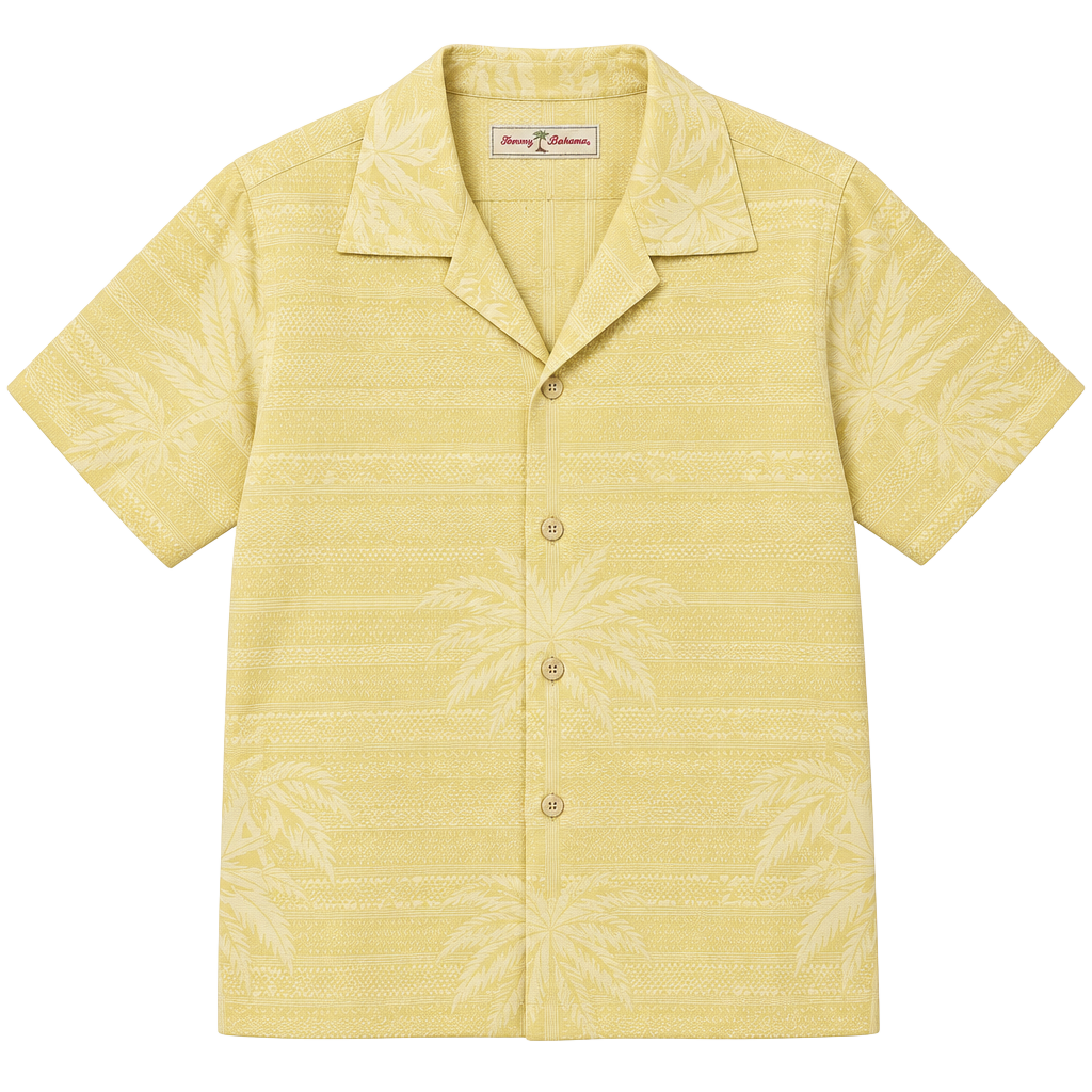 Tommy Bahama Silk Hawaiian Button Down Shirt Size M Yellow Leaf Palm Camp 1