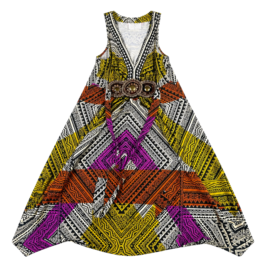 ICE Y2K Tribal Print Beaded Empire Waist Maxi Dress 1
