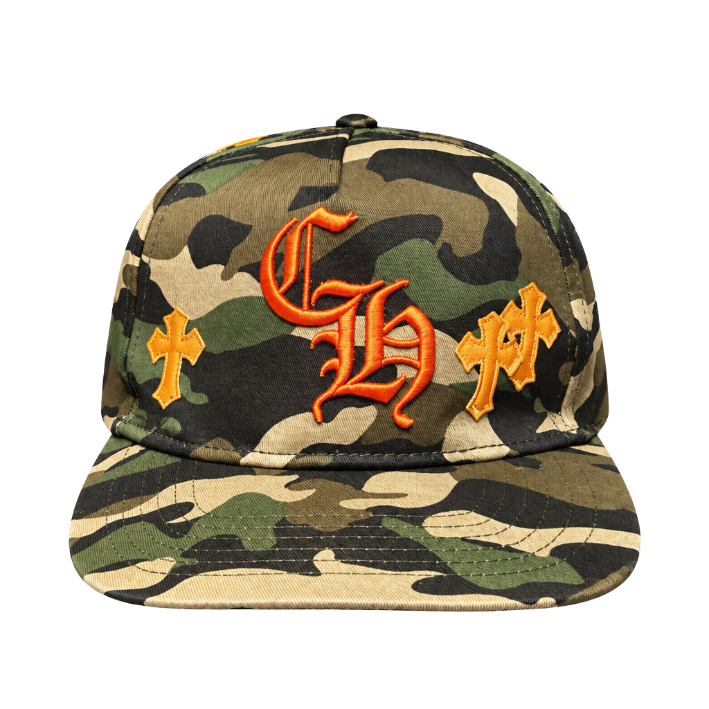 Chrome Camo Hat Orange Cross Patches Snapback 1