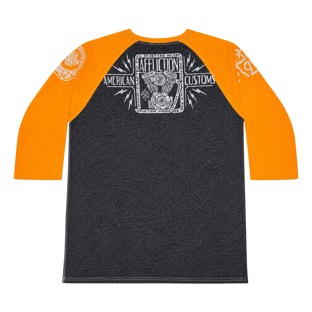 Affliction Live Fast Skull 3X-Large Black Orange Raglan Shirt 1