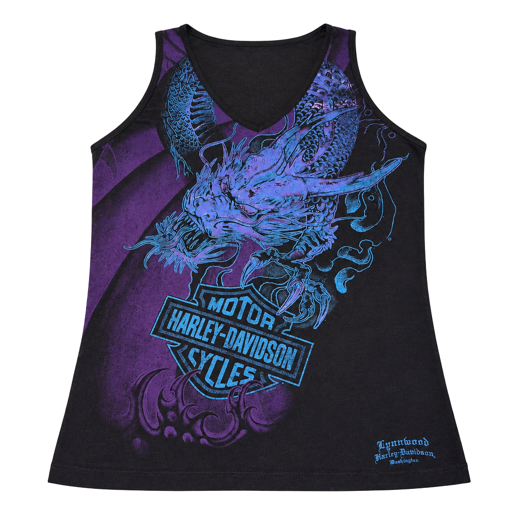 Harley-Davidson Dragon Tank Top Size XL Black Purple Lynnwood Washington 1