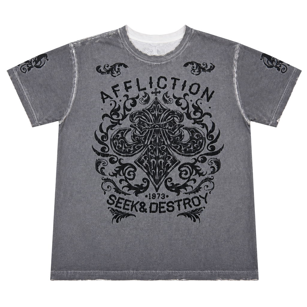 Affliction Seek & Destroy T-Shirt Size 3X-Large Gray Velvet Cross 1