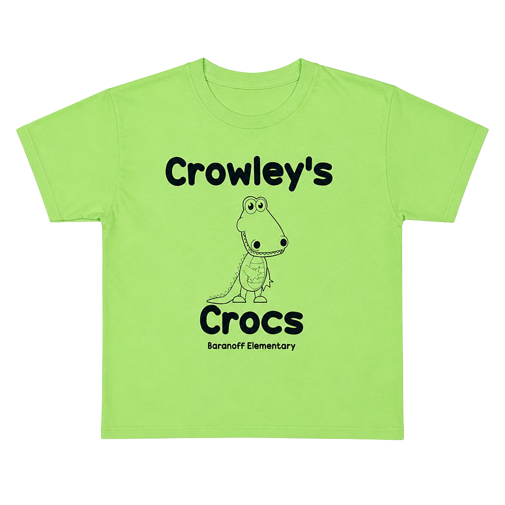 Brat Green Baby Tee with Black Lettering and Cut Crocodile Illustration. Youth Small.
‘Crowley’s Crocs’ Baranoff Elementary Lime Green Baby Graphic Tee. Great Condition, No Flaws. Brat Summer vibe shirt.
Size - YS
pit to pit - 16”
Length - 18.5 1