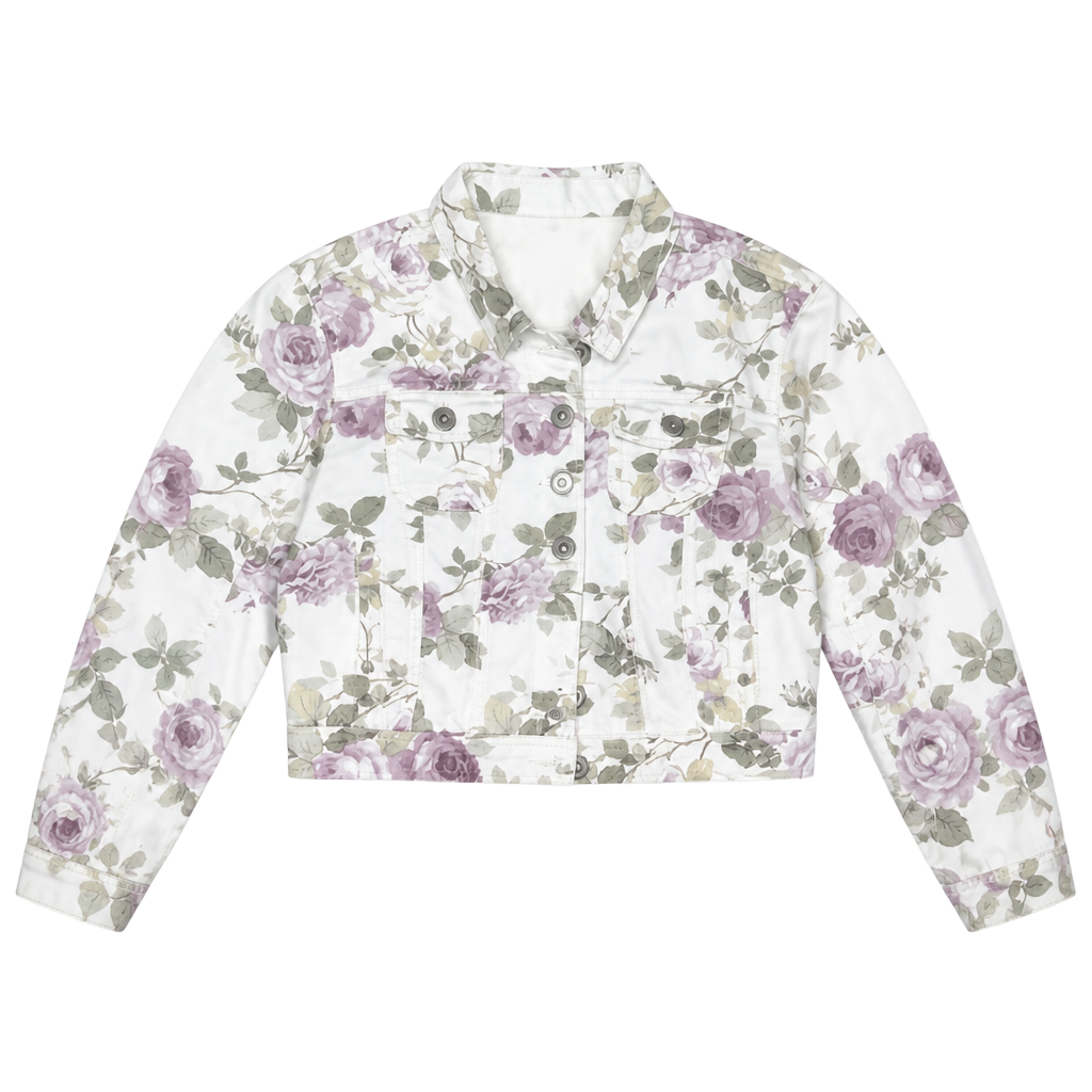 Highway Jeans Cropped Fit Floral Denim Jacket 1