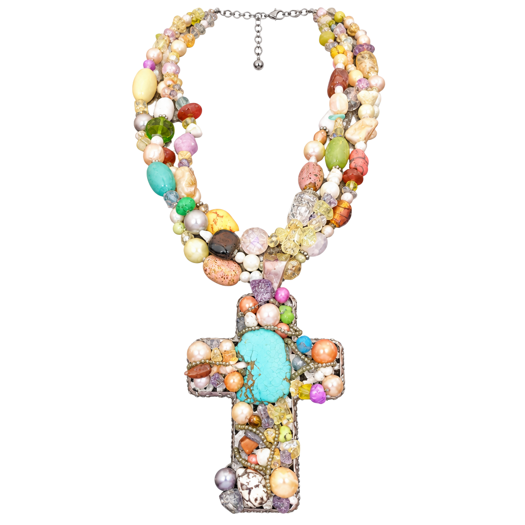 Chunky Multi Stone Cross Necklace 1